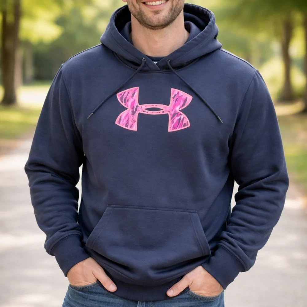 Men's Under Armour Limited Edition Black with Hot Pink Logo Hooded Sweat…